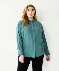 Plus Size Nine West Drapey Button Down Shirt Maddie Plum -Nine West Shop unnamed file 1003