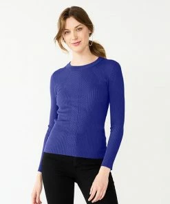 Women's Nine West Long Sleeve Rib Crewneck Sweater Pansy Plum Lurex -Nine West Shop unnamed file 101