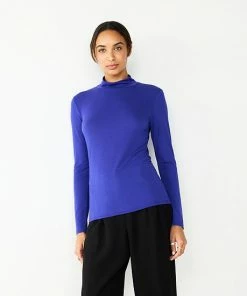 Women's Nine West Long Sleeve Fitted Turtleneck Top Mineral Black -Nine West Shop unnamed file 1010