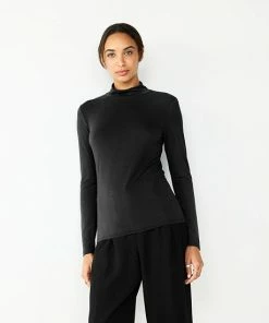 Women's Nine West Long Sleeve Fitted Turtleneck Top Mineral Black -Nine West Shop unnamed file 1011