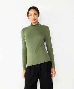 Women's Nine West Long Sleeve Fitted Turtleneck Top Mineral Black -Nine West Shop unnamed file 1012