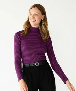 Women's Nine West Long Sleeve Fitted Turtleneck Top Mineral Black -Nine West Shop unnamed file 1014