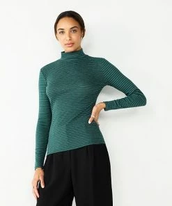 Women's Nine West Long Sleeve Fitted Turtleneck Top Mineral Black -Nine West Shop unnamed file 1015