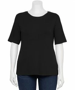 Plus Size Nine West Essential Fitted Elbow-Sleeve Tee Dusty Salt Heather -Nine West Shop unnamed file 1029
