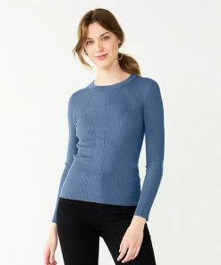 Women's Nine West Long Sleeve Rib Crewneck Sweater Pansy Plum Lurex -Nine West Shop unnamed file 103