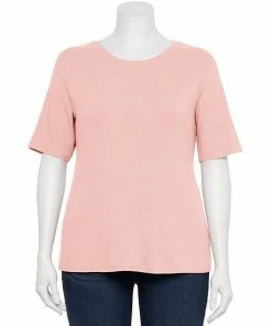 Plus Size Nine West Essential Fitted Elbow-Sleeve Tee Dusty Salt Heather -Nine West Shop unnamed file 1030
