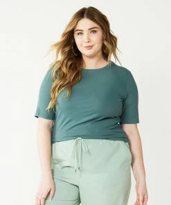 Plus Size Nine West Essential Fitted Elbow-Sleeve Tee Dusty Salt Heather -Nine West Shop unnamed file 1031
