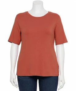 Plus Size Nine West Essential Fitted Elbow-Sleeve Tee Dusty Salt Heather -Nine West Shop unnamed file 1033