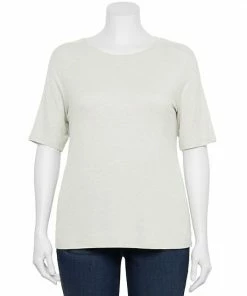 Plus Size Nine West Essential Fitted Elbow-Sleeve Tee Dusty Salt Heather -Nine West Shop unnamed file 1035