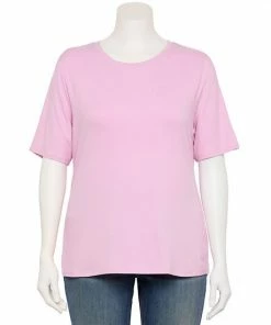 Plus Size Nine West Essential Fitted Elbow-Sleeve Tee Dusty Salt Heather -Nine West Shop unnamed file 1037