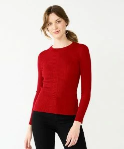Women's Nine West Long Sleeve Rib Crewneck Sweater Pansy Plum Lurex -Nine West Shop unnamed file 104