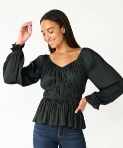 Women's Nine West Long Sleeve Sweetheart Peplum Top Always Pink