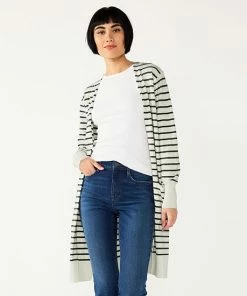 Petite Nine West High Slit Duster Cardigan Black White Stripe -Nine West Shop unnamed file 1055