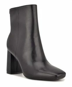 Nine West Vivy 9X9 Women's Leather Ankle Boots Black Leather