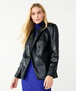 Women's Nine West Faux Leather Double Breasted Blazer