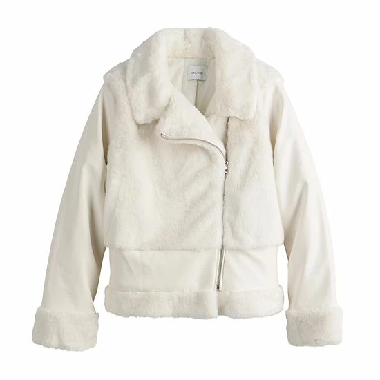 Women's Nine West Faux-Fur Faux-Leather Moto Jacket 3 Women's Nine West Faux-Fur Faux-Leather Moto Jacket - Image 3