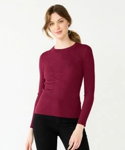 Women's Nine West Long Sleeve Rib Crewneck Sweater Pansy Plum Lurex -Nine West Shop unnamed file 108