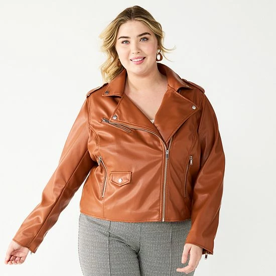 Plus Size Nine West Faux-Leather Moto Jacket Baked Nutmeg 3 Plus Size Nine West Faux-Leather Moto Jacket Baked Nutmeg - Image 3
