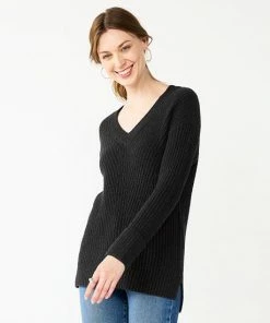 Women's Nine West Stitch Front V-Neck Sweater Wisteria Heather