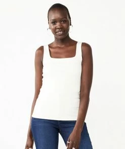 Women's Nine West Sculpt Squareneck Tank Mineral Black