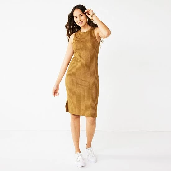 Women's Nine West Rib Crewneck Sleeveless Midi Dress Black 1 Women's Nine West Rib Crewneck Sleeveless Midi Dress Black