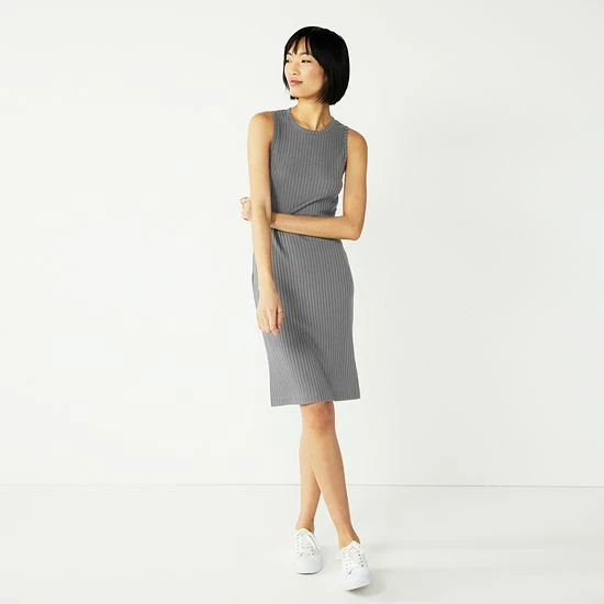 Women's Nine West Rib Crewneck Sleeveless Midi Dress Black 3 Women's Nine West Rib Crewneck Sleeveless Midi Dress Black - Image 3