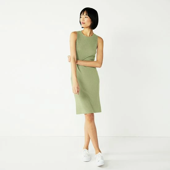 Women's Nine West Rib Crewneck Sleeveless Midi Dress Black 5 Women's Nine West Rib Crewneck Sleeveless Midi Dress Black - Image 5