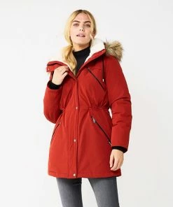 Women's Nine West Sherpa Trim Parka Coat Black