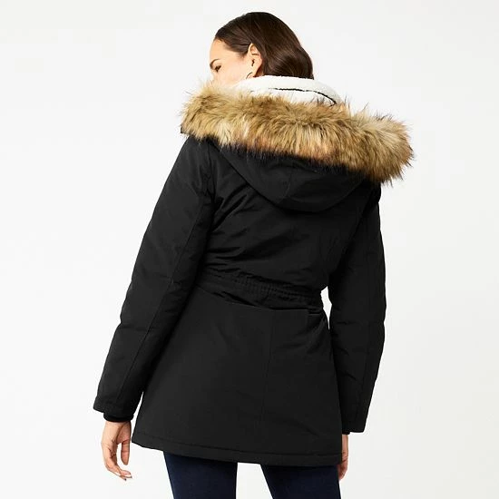 Women's Nine West Sherpa Trim Parka Coat Black 2 Women's Nine West Sherpa Trim Parka Coat Black - Image 2