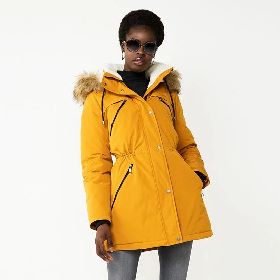 Women's Nine West Sherpa Trim Parka Coat Black 4 Women's Nine West Sherpa Trim Parka Coat Black - Image 4