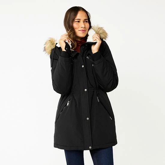 Women's Nine West Sherpa Trim Parka Coat Black 6 Women's Nine West Sherpa Trim Parka Coat Black - Image 6