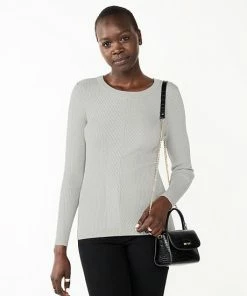 Petite Nine West Rib Crewneck Sweater Gray Silver Lurex -Nine West Shop unnamed file 1130