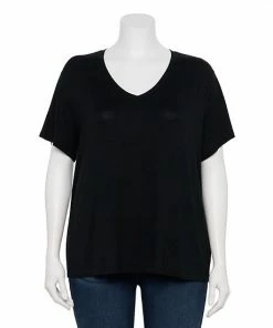 Plus Size Nine West Essential Soft Spun Short Sleeve V-Neck Top Dusty Salt Heather