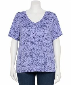 Plus Size Nine West Essential Soft Spun Short Sleeve V-Neck Top Dusty Salt Heather -Nine West Shop unnamed file 1135