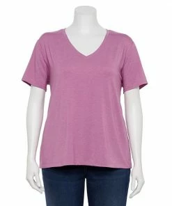 Plus Size Nine West Essential Soft Spun Short Sleeve V-Neck Top Dusty Salt Heather -Nine West Shop unnamed file 1138