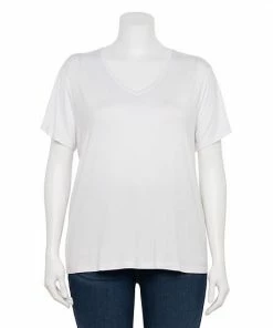 Plus Size Nine West Essential Soft Spun Short Sleeve V-Neck Top Dusty Salt Heather -Nine West Shop unnamed file 1140