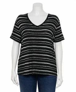 Plus Size Nine West Essential Soft Spun Short Sleeve V-Neck Top Dusty Salt Heather -Nine West Shop unnamed file 1143