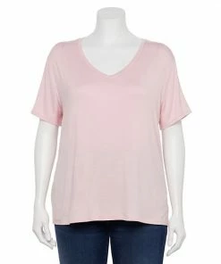 Plus Size Nine West Essential Soft Spun Short Sleeve V-Neck Top Dusty Salt Heather -Nine West Shop unnamed file 1144