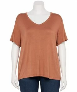 Plus Size Nine West Essential Soft Spun Short Sleeve V-Neck Top Dusty Salt Heather -Nine West Shop unnamed file 1147