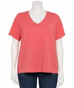 Plus Size Nine West Essential Soft Spun Short Sleeve V-Neck Top Dusty Salt Heather -Nine West Shop unnamed file 1148
