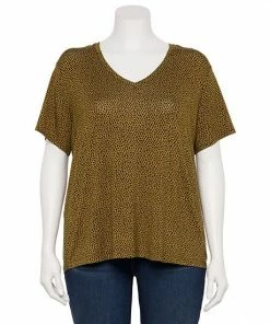 Plus Size Nine West Essential Soft Spun Short Sleeve V-Neck Top Dusty Salt Heather -Nine West Shop unnamed file 1149