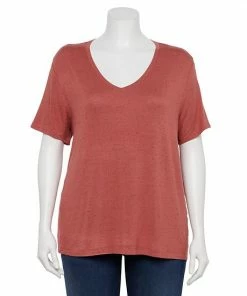 Plus Size Nine West Essential Soft Spun Short Sleeve V-Neck Top Dusty Salt Heather -Nine West Shop unnamed file 1150