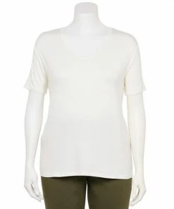 Plus Size Nine West Essential Soft Spun Short Sleeve V-Neck Top Dusty Salt Heather -Nine West Shop unnamed file 1151