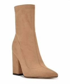Nine West Xrey Women's Suede Block Heel Boots Light Natural