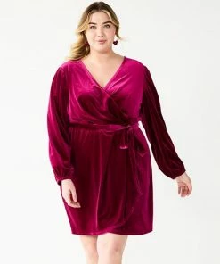 Plus Size Nine West Long Sleeve Velvet Wrap Dress Burgundy Tassel -Nine West Shop unnamed file 1161