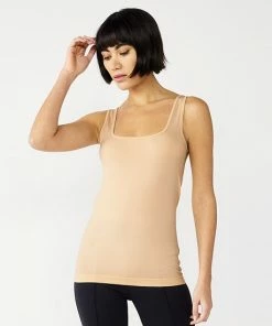 Women's Nine West Essential Soft-Spun Seamless Squareneck Tank Salted Caramel