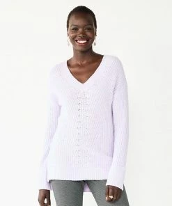 Women's Nine West Stitch Front V-Neck Sweater Wisteria Heather -Nine West Shop unnamed file 117