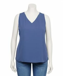 Plus Size Nine West Essential V-Neck Tank Light Blue Ikat -Nine West Shop unnamed file 1196