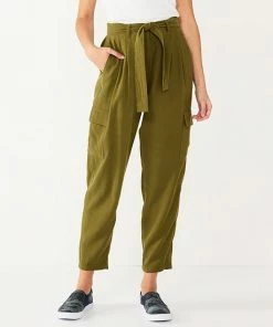 Women's Nine West Tapered High-Waisted Utility Pants Infantry Olive