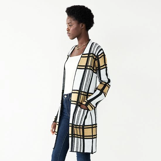 Women's Nine West Jacquard Long Cardigan Gray Abstract 14 Women's Nine West Jacquard Long Cardigan Gray Abstract - Image 14